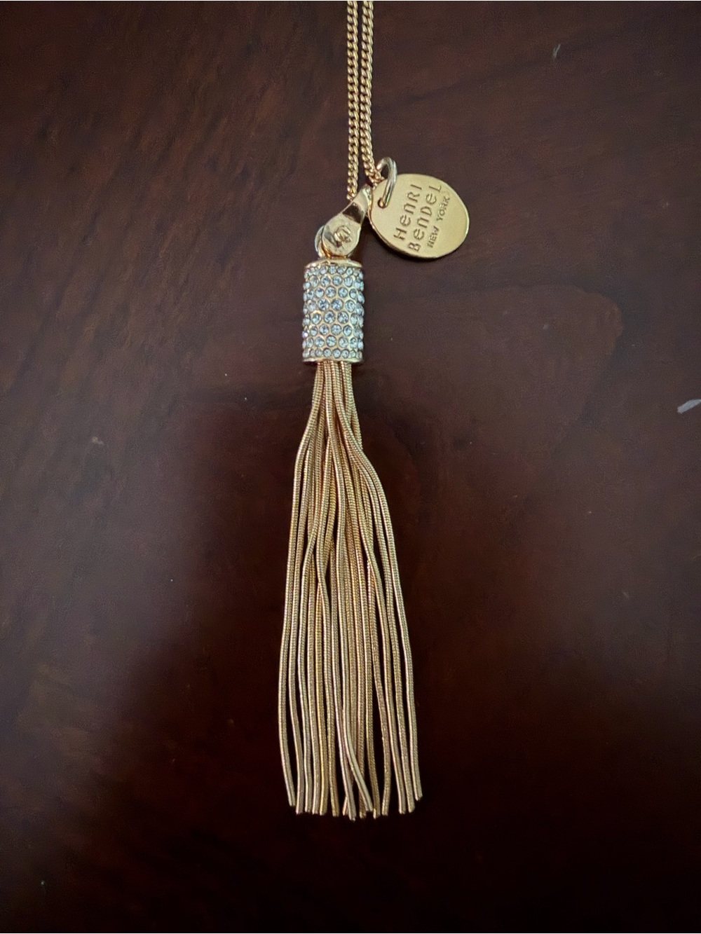 Henri Bendel Delicate Gold Chain with Rhinestone Accented Tassel Pendant